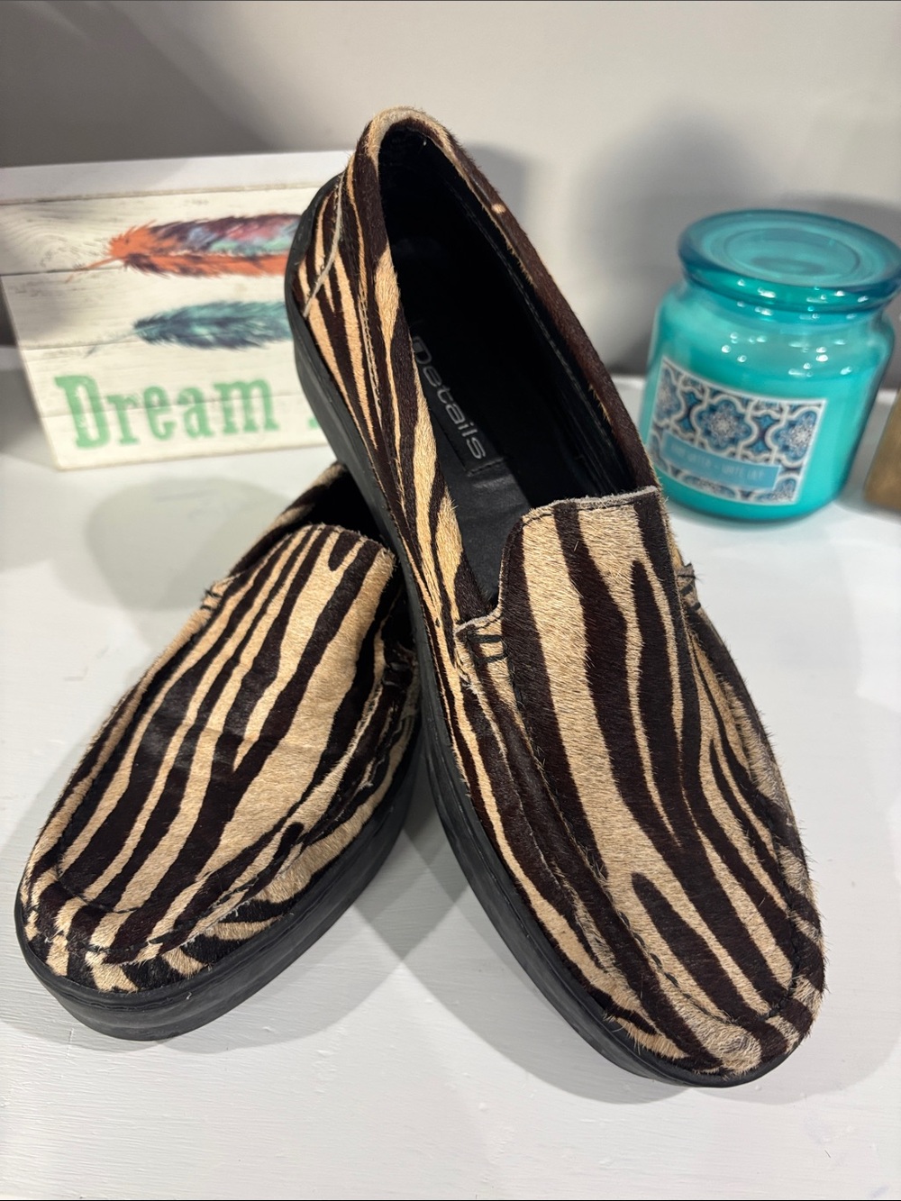 Details Women’s Calf Hair Zebra-Print Slip-On Loafer - Brown, Tan Size 9.5